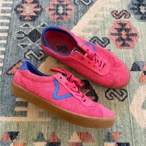 Vans Women's Pink and Blue Sneakers with Tan Sole